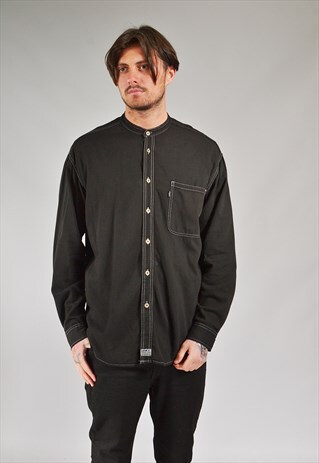 VINTAGE LEVI'S BLACK GRANDAD COLLAR DENIM SHIRT