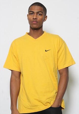 VINTAGE NIKE V-NECK T-SHIRT YELLOW
