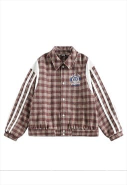 Checked varsity jacket woolen grunge lumberjack bomber brown