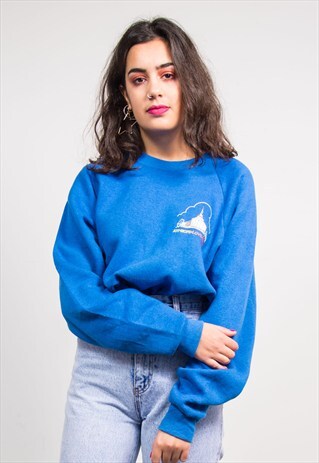 VINTAGE 90'S BLUE PEACE LOVE SWEATSHIRT JUMPER