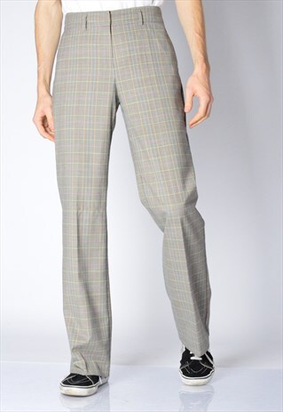 VINTAGE 90S UNISEX COLOURFUL GREY CHECK LOW WAIST PANTS