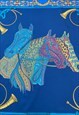 80'S LARGE ROLLED HEM BLUE HORSE PRINT BAROQUE SCARF