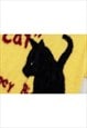 BLACK CAT SWEATER KITTEN PRINT JUMPER KNIT PULLOVER YELLOW