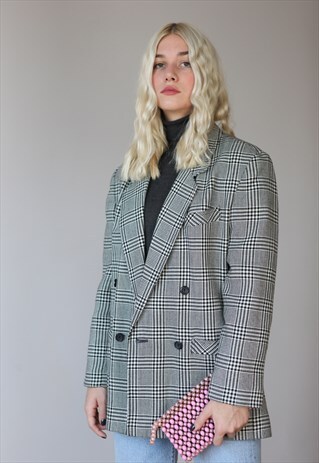 VINTAGE 90'S CHECK OVERSIZE DOUBLE BREASTED BLAZER JACKET