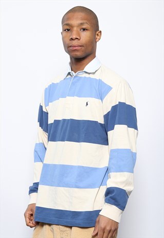 VINTAGE POLO RALPH LAUREN POLO LONG SLEEVE BLUE BEIGE