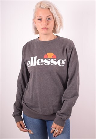 ELLESSE WOMENS VINTAGE SWEATSHIRT JUMPER LARGE GREY 90S