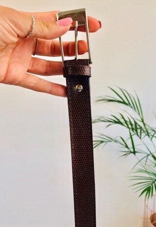 VINTAGE LEATHER MOCK SNAKE SKIN BROWN BELT