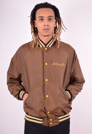 MENS VINTAGE BOMBER JACKET LARGE BROWN 90'S