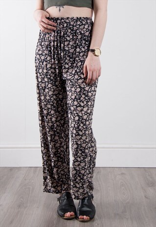 90'S VINTAGE FLORAL HIGH WAIST BOHO TROUSERS