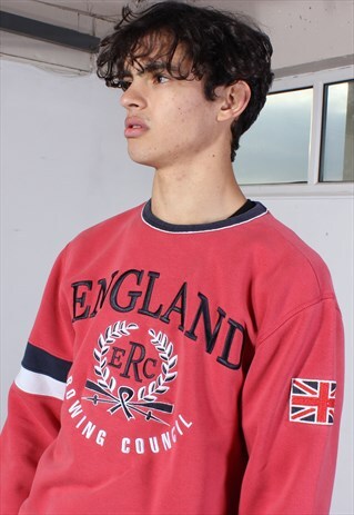 VINTAGE ASICS FADED RED ENGLAND ROWING COUNCIL SWEATSHIRT