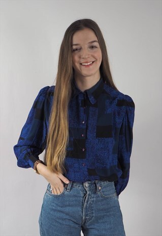 VINTAGE BLUE BLACK SQUARE SHIRT