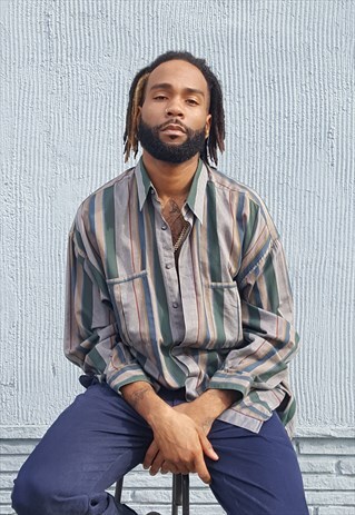 90S MINIMALIST CLASSIC LUXURY VERTICAL STRIPE SHIRT XL