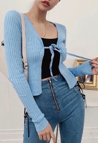 TIE FRONT SHRUG LONG SLEEVE CROP TOP