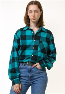 80s Vintage Checked Flannel Wool Abstract Shirt 19254