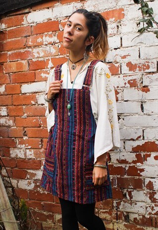 FAIRTRADE BLUE & ORANGE DUNGAREE / OVERALL DRESS