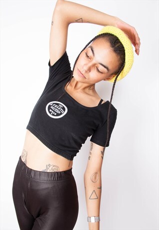 VINTAGE 90S BLACK CROP TOP ID:A258