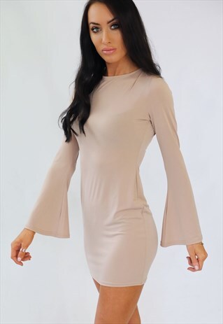 NUDE BELL SLEEVE SUMMER DRESS