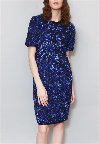 VINTAGE 1980'S STUNNING BLUE SEQUIN MIDI DRESS