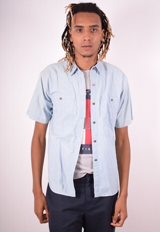 MENS VINTAGE SHIRT SMALL BLUE 90S
