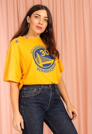 VINTAGE 90S ADIDAS OVERSIZED GRAPHIC PRINT T-SHIRT IN YELLOW