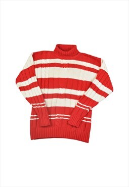 Vintage GAP Knitwear Roll Neck Sweater Retro Stripe Red S