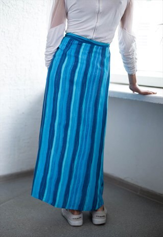 VINTAGE 80'S BLUE STRIPED WRAP SKIRT