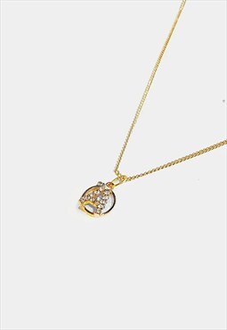 Women's Letter A Diamond Iced Pendant Necklace Chain - Gold