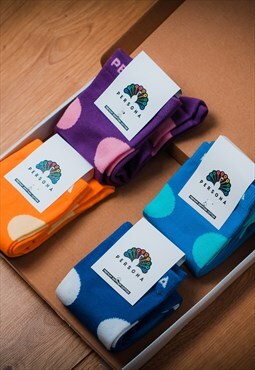 Soft colourful polka dot Egyptian cotton men's sock set 