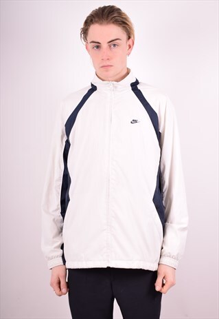NIKE MENS VINTAGE TRACKSUIT TOP JACKET LARGE WHITE 90S