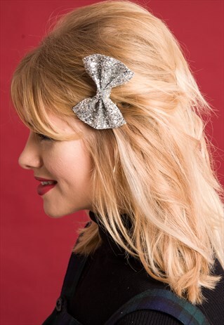 SILVER HAIR BOW, HAIR BOW, SILVER HAIR CLIP, BOW HAIR CLIP