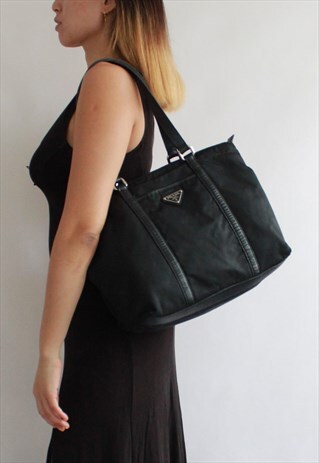 VINTAGE BLACK PRADA NYLON TOTE SHOULDER BAG