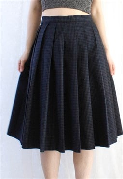 Vintage Skirt Pleated Grid S T300 Purple Black