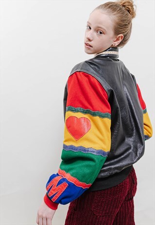 VINTAGE RARE MOSCHINO LEATHER ZIP JACKET HEART&PEACE S/M