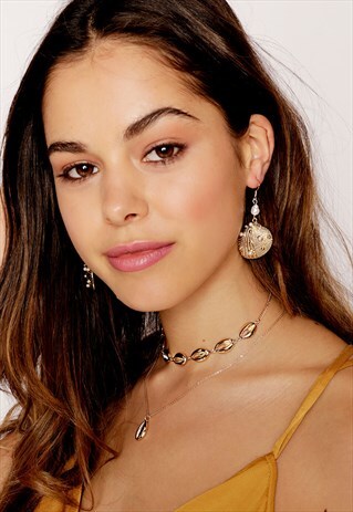 GOLD TONE SHELL EARRINGS WITH FAUX PEARL