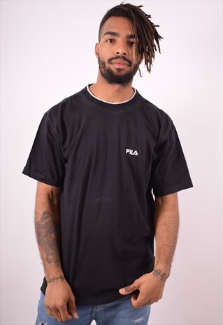 FILA MENS VINTAGE T-SHIRT TOP MEDIUM BLACK 90S