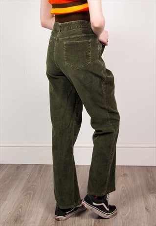 VINTAGE 90'S DARK GREEN CORD HIGH WAIST TROUSERS