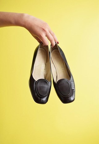 70'S RETRO MINIMALIST SCANDI FAUX LEATHER PUMPS SHOES