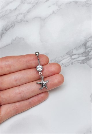 STARFISH BELLY BAR CRYSTAL GEM DANGLING CUTE BODY JEWELRY