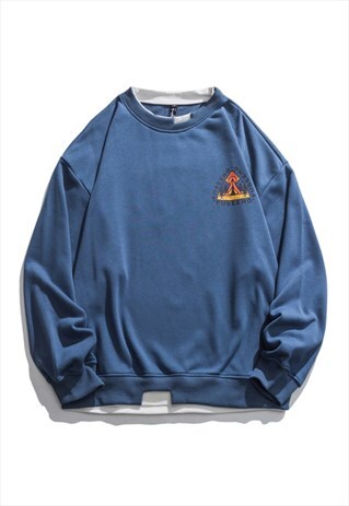 KALODIS VINTAGE LETTER PRINT FAKE TWO PIECES SWEATSHIRT