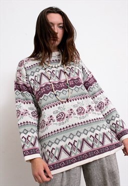 Vintage Pastel Floral Sweater Knitted Jumper Cottagecore 90s