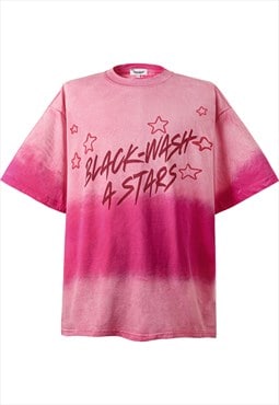 Pink gradient t-shirt tie-dye top star print graffiti tee