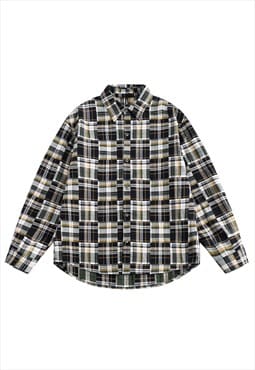 Checked shirt plaid top utility blouse geometric top black