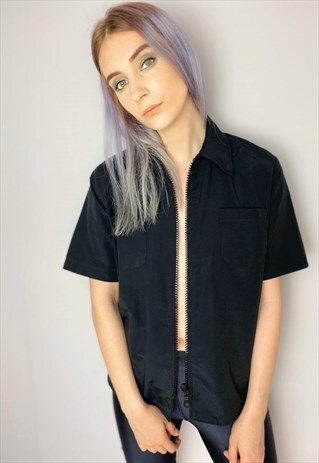 VINTAGE 90S BLACK ZIP FRONT SHIRT
