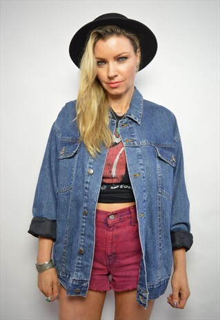 VINTAGE 90S WRANGLER OVERSIZED BLUE WASH DENIM JACKET RETRO