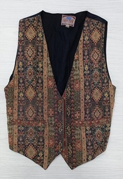 Vintage 90s Frontier Waistcoat Gilet Brown Tapestry 