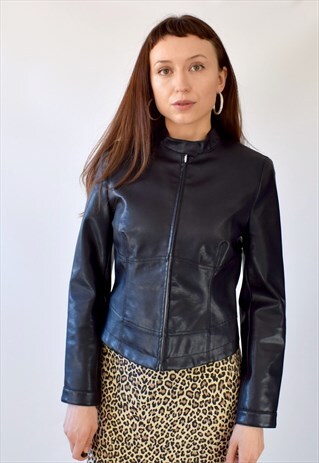 VICTORIA BECKHAM VINTAGE 90S Y2K FITTED BLACK PVC JACKET S