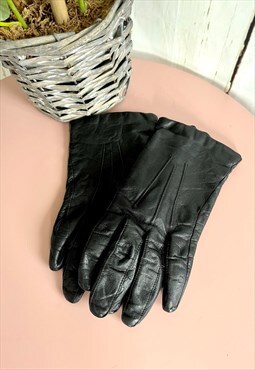 Vintage Black Leather Biker 70's Gloves
