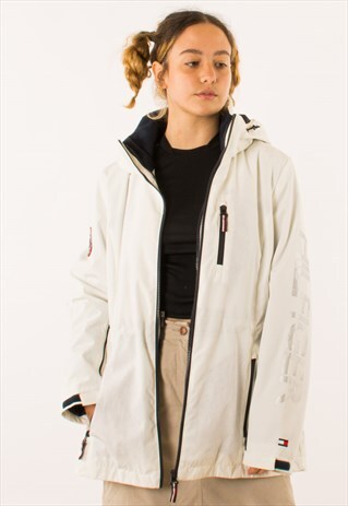 VINTAGE 90S WHITE TOMMY HILFIGER JACKET COAT MEDIUM