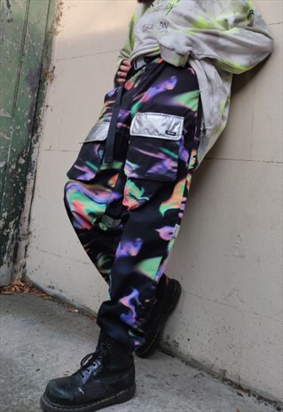 SLIM 90S CARGO GRADIENT LUMINOUS PANTS RAVE TIEDYE Y2K PANTS
