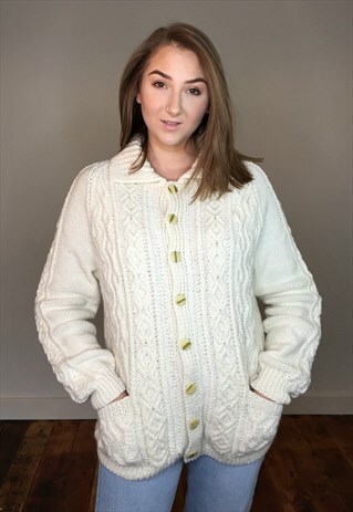 70S VINTAGE CHUNKY CABLE KNIT LONG CARDIGAN